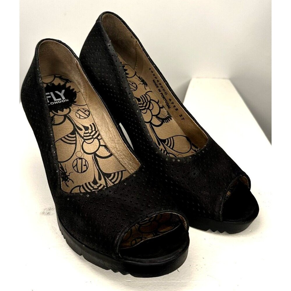 Fly London Womens Shoes Leather Chunky Platform Heel Open Toe Size 37 US 6.5-7